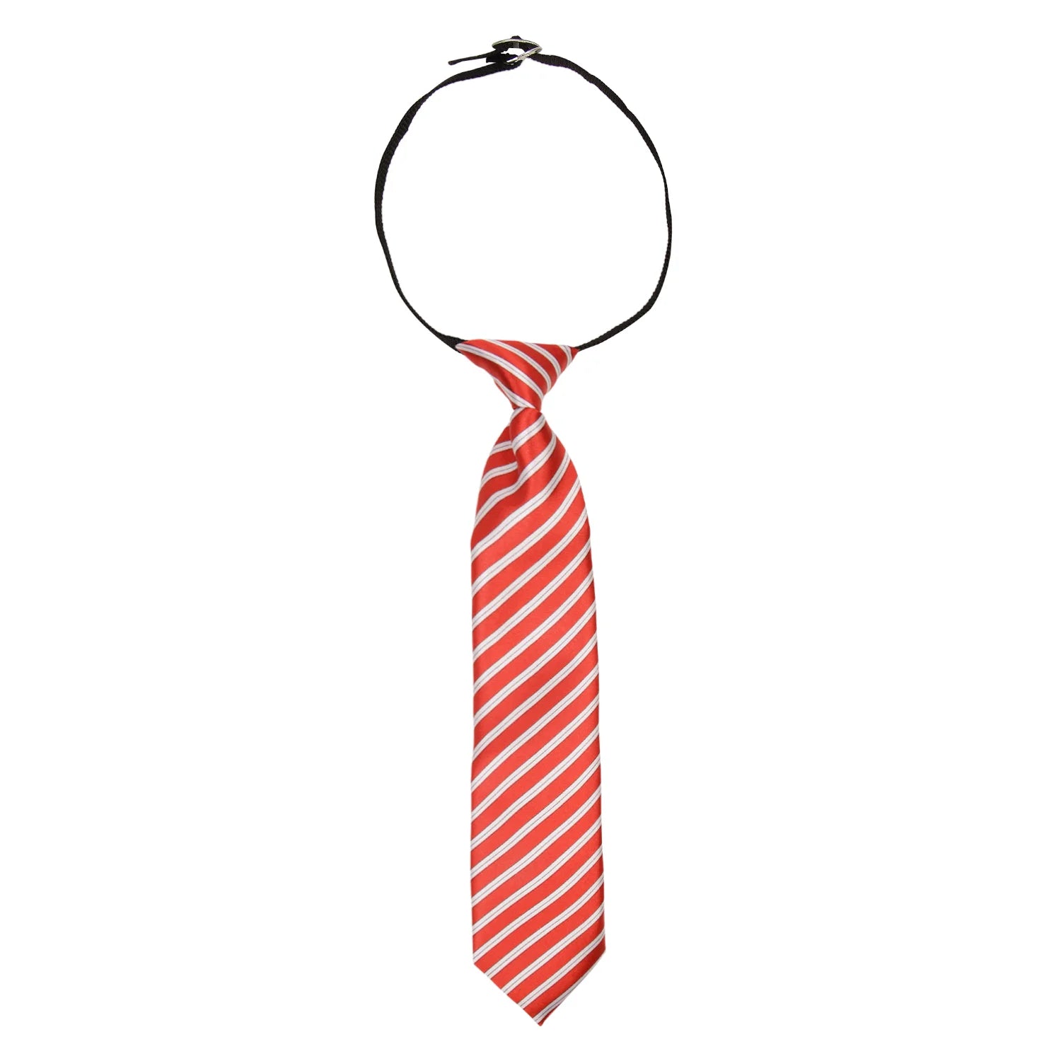 Adjustable Satin Neck Tie for Boys – Striped Red (Pre-Tied & Clip-On) [AKA028]