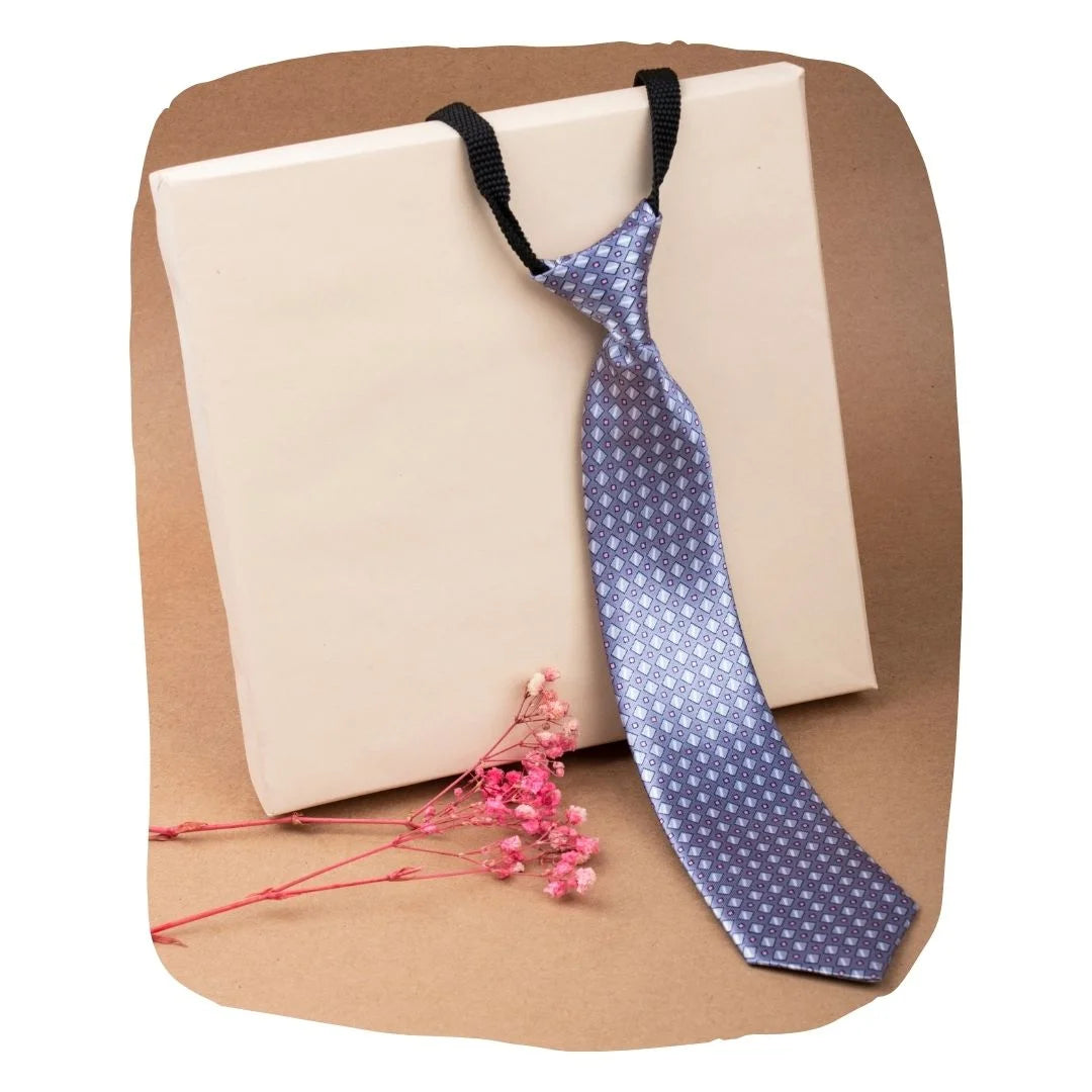 Adjustable Satin Neck Tie for Boys – Printed Grey (Pre-Tied & Clip-On) [AKA030]