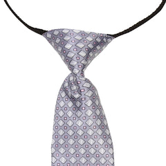 Adjustable Satin Neck Tie for Boys – Printed Grey (Pre-Tied & Clip-On) [AKA030]