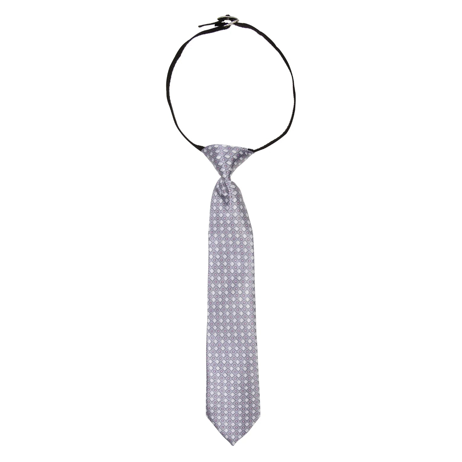 Adjustable Satin Neck Tie for Boys – Printed Grey (Pre-Tied & Clip-On) [AKA030]