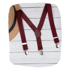 Adjustable Y-Back Suspenders for Boys – Maroon (Clip-On & Stretchable) [AKA033]