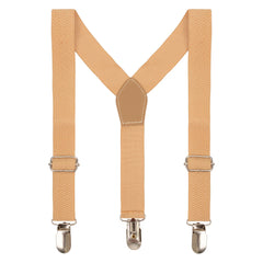 Adjustable Y-Back Suspenders for Boys – Beige (Clip-On & Stretchable) [AKA034]