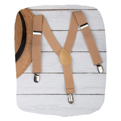 Adjustable Y-Back Suspenders for Boys – Beige (Clip-On & Stretchable) [AKA034]