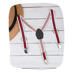Striped Red Adjustable Suspenders for Boys – Y-Back Clip-On & Stretchable [AKA037]