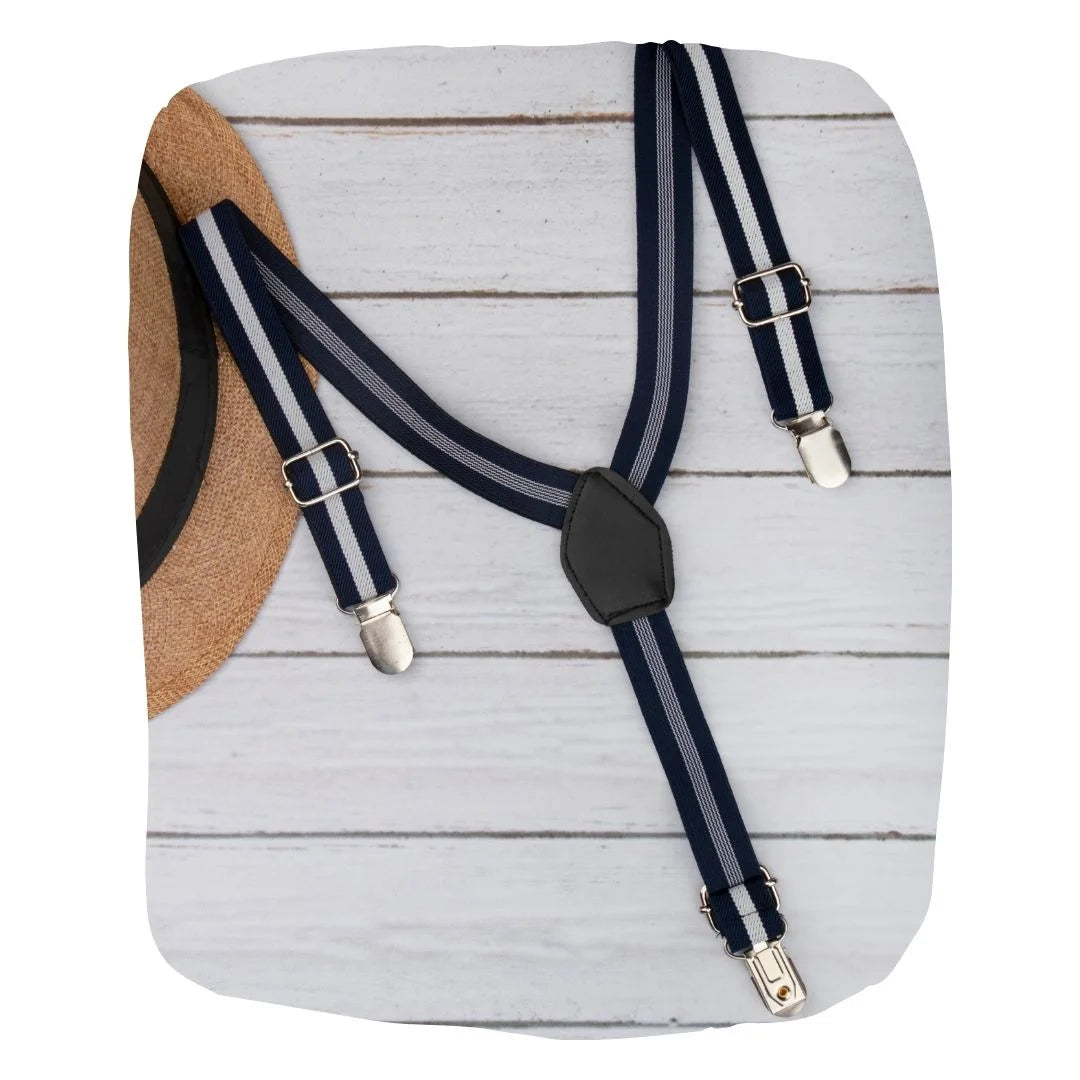Striped Blue Adjustable Suspenders for Boys – Y-Back Clip-On & Stretchable [AKA039]