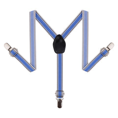 Striped Blue Adjustable Suspenders for Boys – Y-Back Clip-On & Stretchable [AKA044]