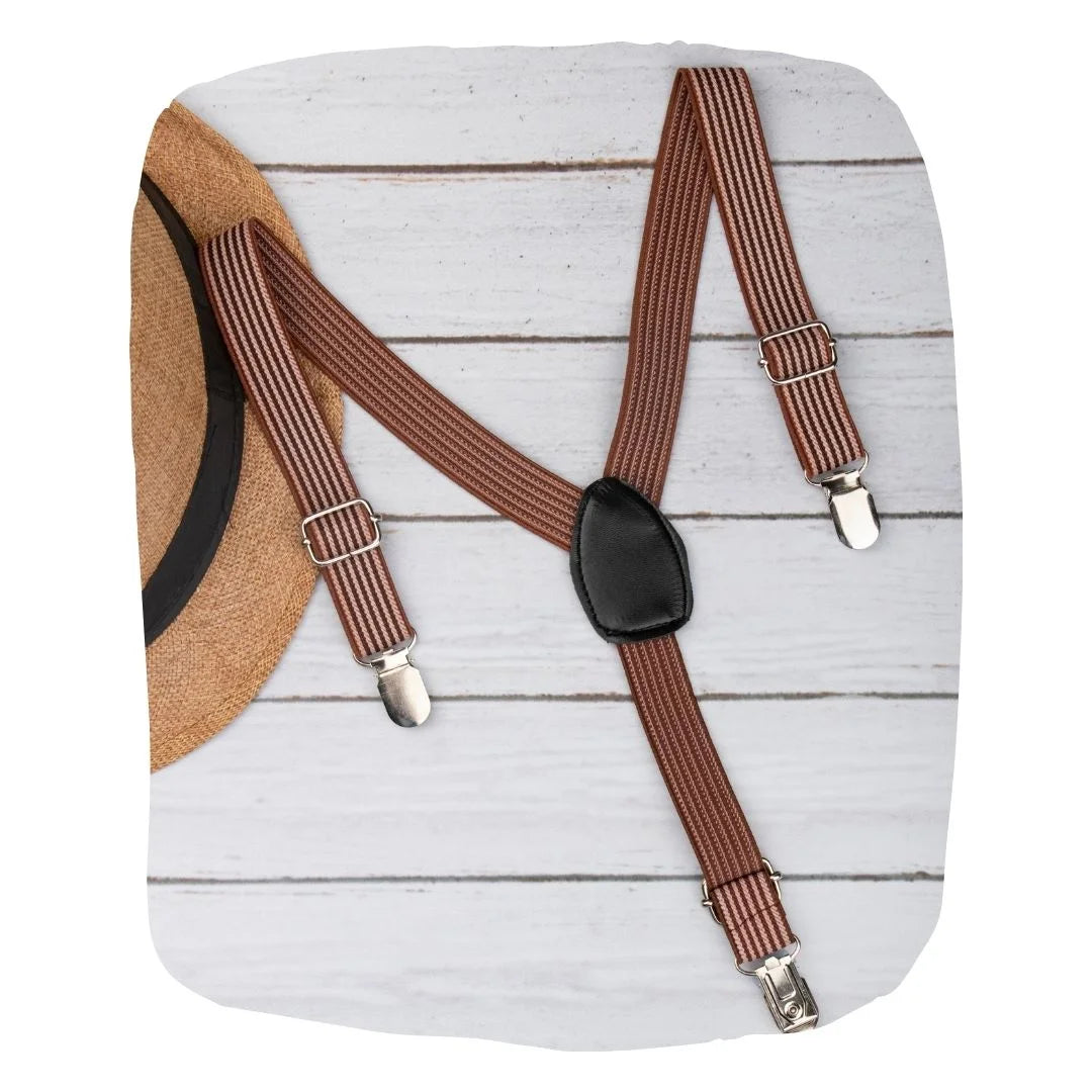 Adjustable Y-Back Suspenders for Boys – Brown (Clip-On & Stretchable) [AKA045]