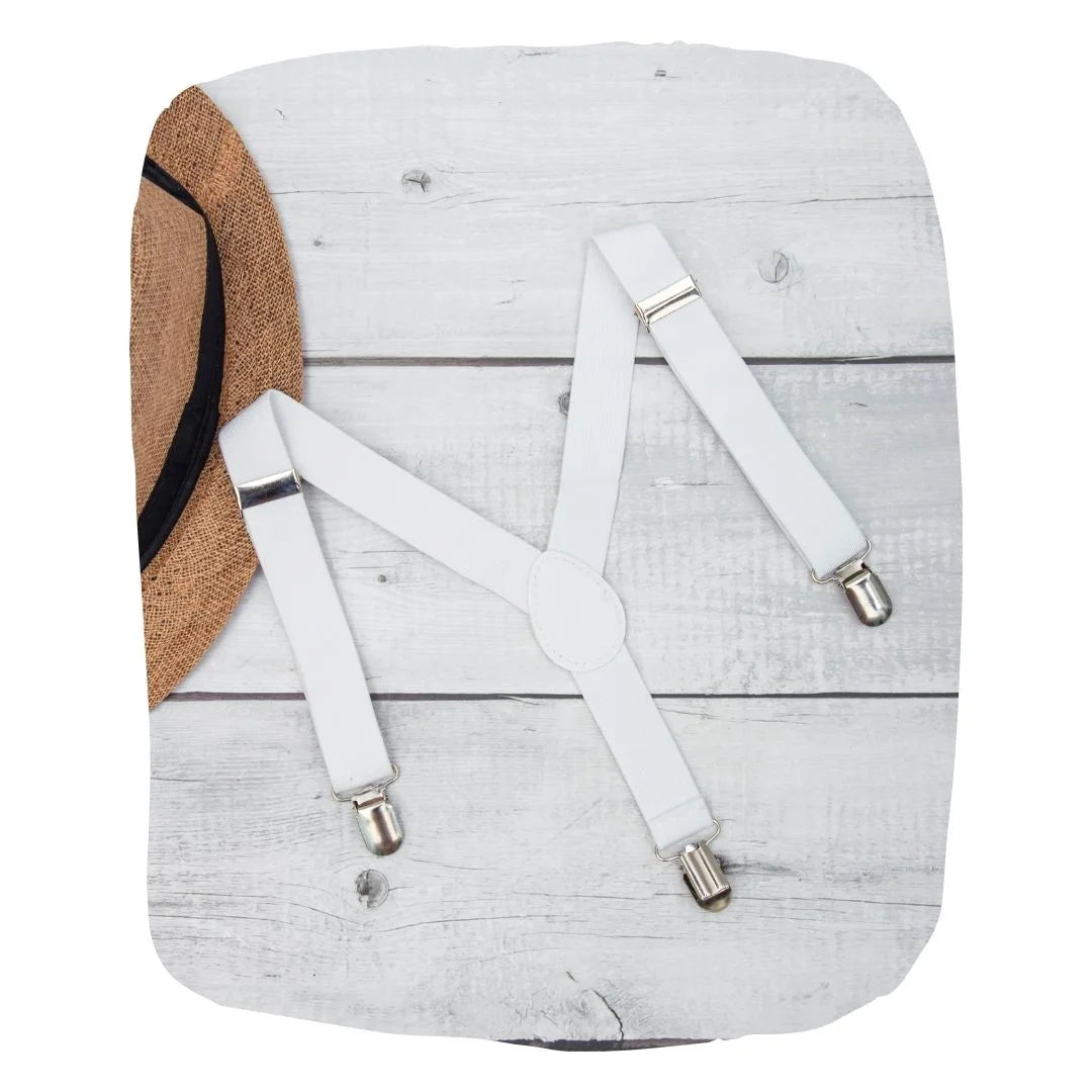 Adjustable Y-Back Suspenders for Boys – White (Clip-On & Stretchable) [AKA047]