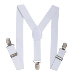 Adjustable Y-Back Suspenders for Boys – White (Clip-On & Stretchable) [AKA047]