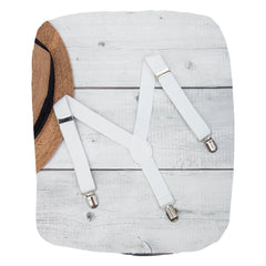 Adjustable Y-Back Suspenders for Boys – White (Clip-On & Stretchable) [AKA047]