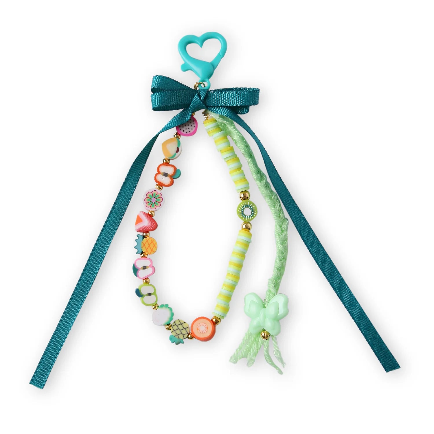 Green Fimo Bead & Ribbon Bow Bag Charm [AKC011]