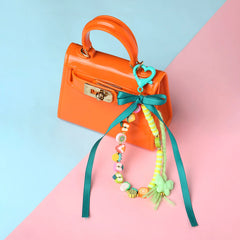Green Fimo Bead & Ribbon Bow Bag Charm [AKC011]
