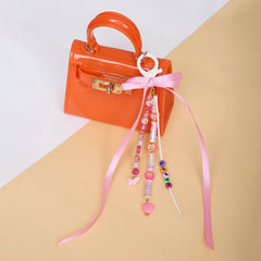 Pink Beaded Hearts & Ribbon Bow Bag Charm [AKC013]