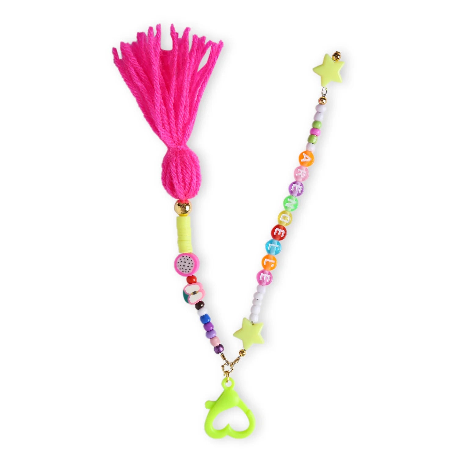 Neon Yellow Personalized Beaded Bag Charm [AKC016--P]