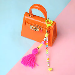 Neon Yellow Personalized Beaded Bag Charm [AKC016--P]