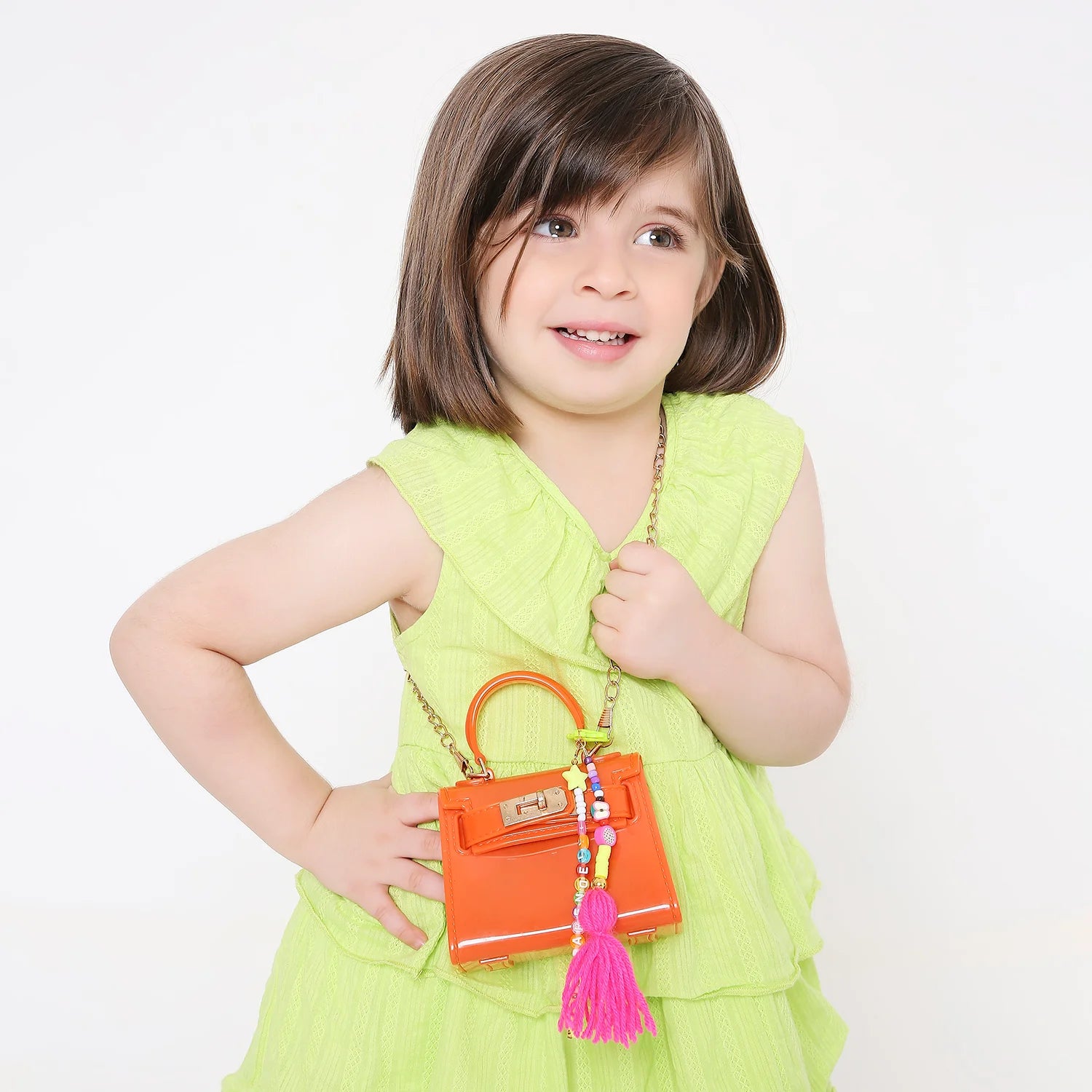 Neon Yellow Personalized Beaded Bag Charm [AKC016--P]