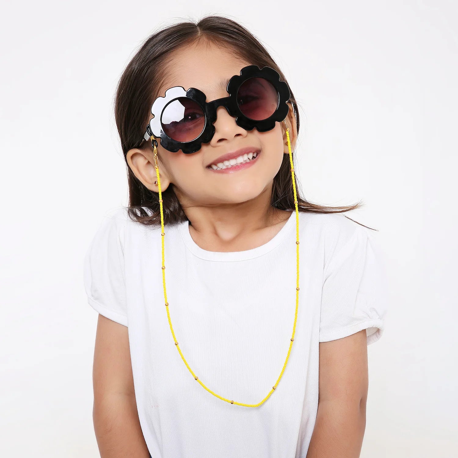 Yellow Beaded 2-in-1 Mask & Sunglass Holder for Kids [AMC015]
