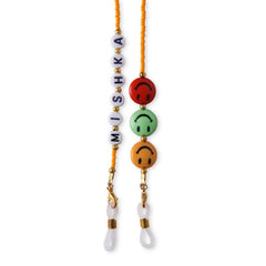 Orange Beaded Personalized Name & Smiley Beads 2-in-1 Mask & Sunglass Holder [AMC023--P]