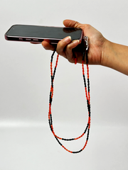 Arendelle Orange Black Glass Beaded Mobile Lanyard with Universal Holder | Handcrafted Phone Strap