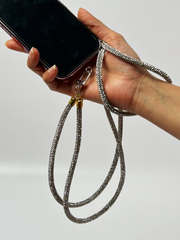 Arendelle Handmade Silver Rhinestone Crystal Rope Mobile Lanyard Necklace with Universal Holder | Sparkle Neck Accessory for Smartphones