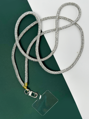 Arendelle Handmade Silver Rhinestone Crystal Rope Mobile Lanyard Necklace with Universal Holder | Sparkle Neck Accessory for Smartphones