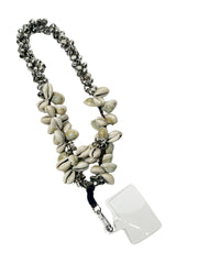 Navratri Silver Ghungroo & Kodi Shell Phone Wristlet – Elegant Garba Wrist Strap