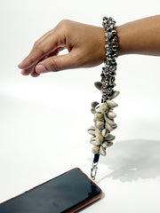Navratri Silver Ghungroo & Kodi Shell Phone Wristlet – Elegant Garba Wrist Strap