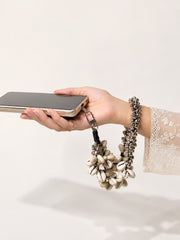 Navratri Silver Ghungroo & Kodi Shell Phone Wristlet – Elegant Garba Wrist Strap