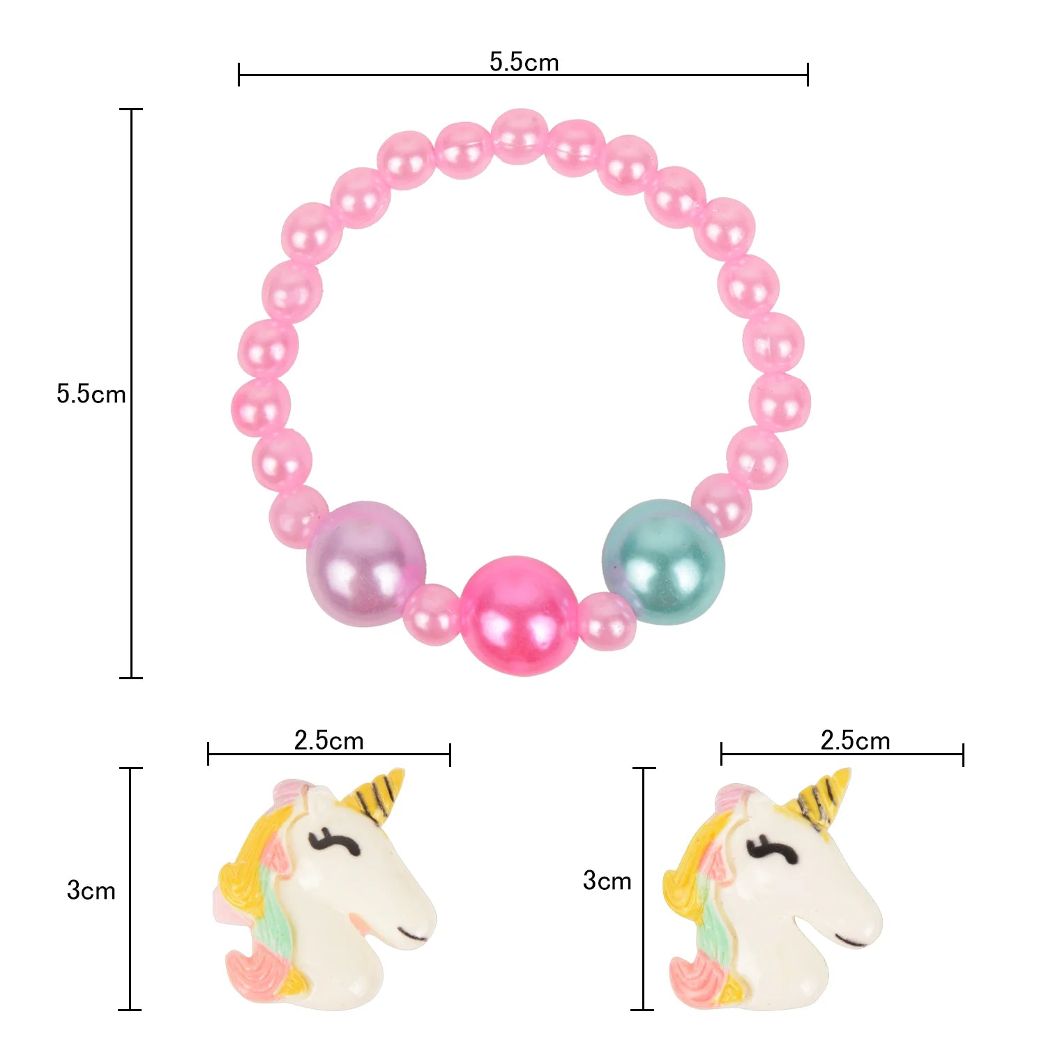 Unicorn Sparkle Jewelry Set – Pink Beaded Bracelet, Earrings & Ring [ANC024]