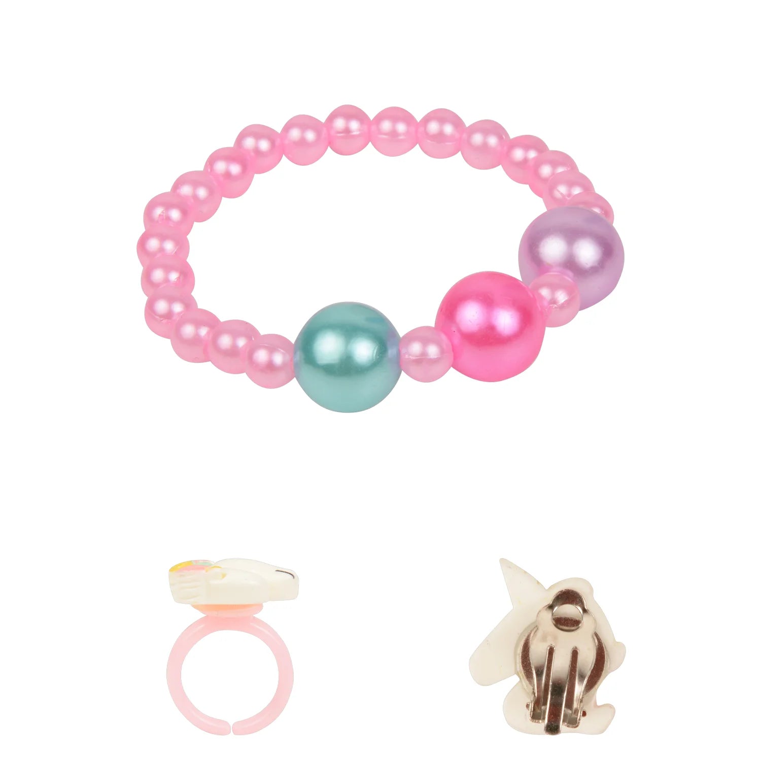Unicorn Sparkle Jewelry Set – Pink Beaded Bracelet, Earrings & Ring [ANC024]