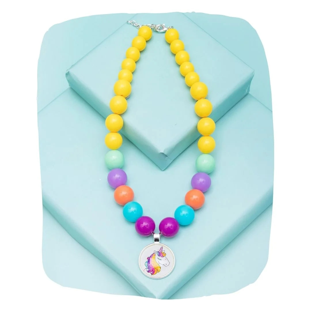 Colourful Beads Necklace with Unicorn Charm [ANC027]