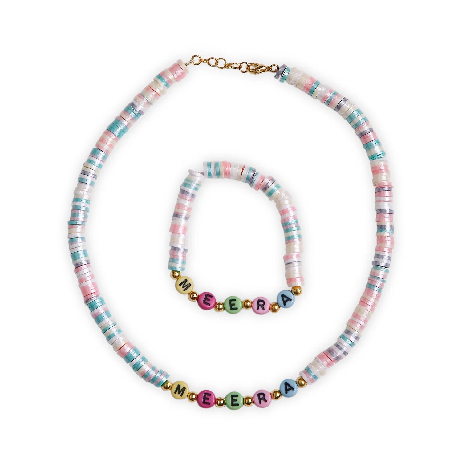 Custom Name Bead Necklace & Bracelet Set – Stylish & Playful Jewelry [ANC032]