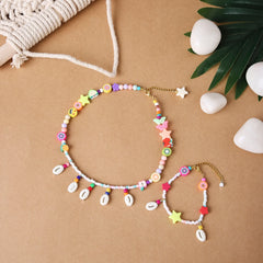 Boho Beach Vibes Jewelry Set – Colorful Beads & Shell Necklace & Bracelet [ANC035]