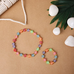 Smiley Daisy Beaded Necklace & Bracelet Set – Fun & Floral Jewelry [ANC036]