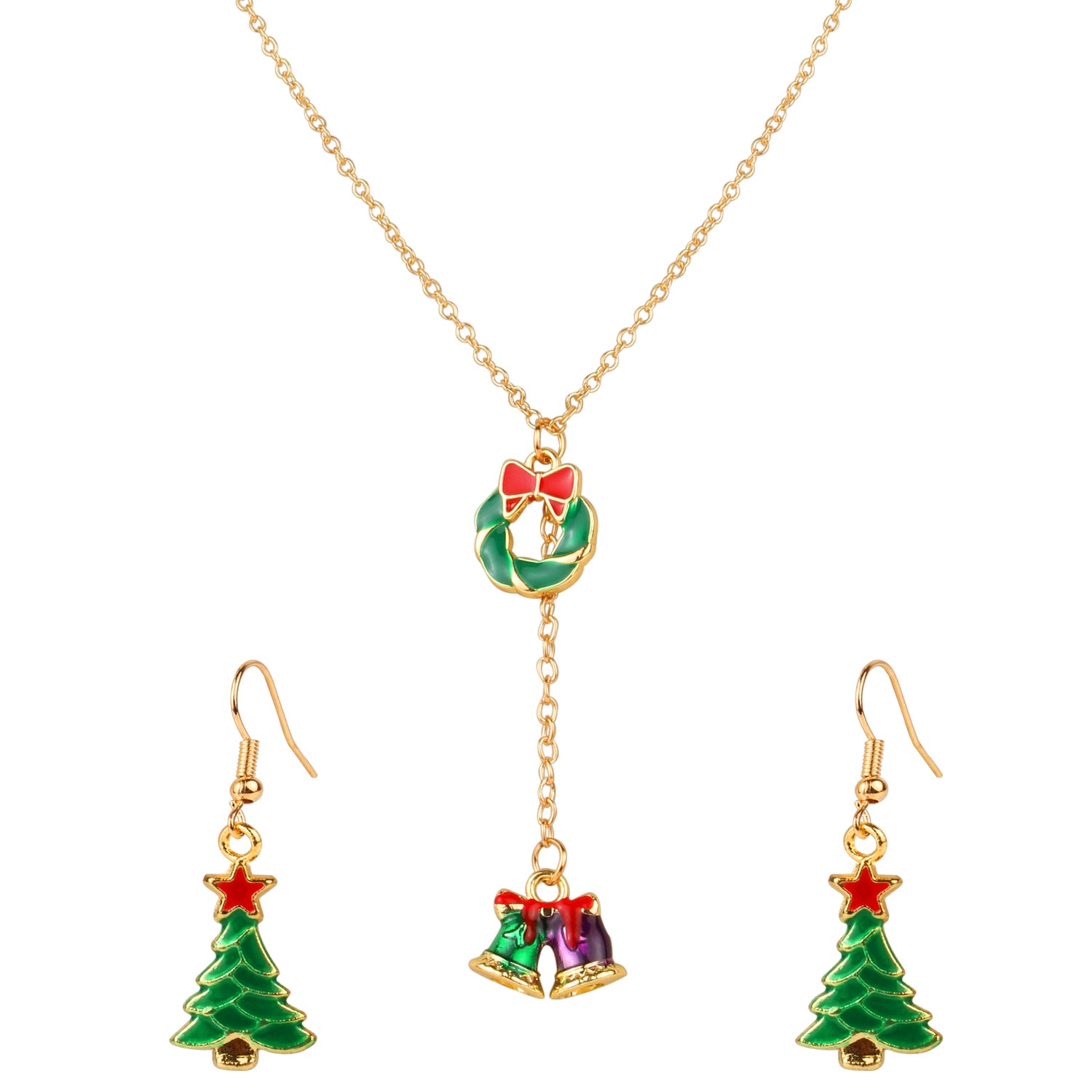 Christmas Wreath and Bell Pendant Tree Earrings [APS022]