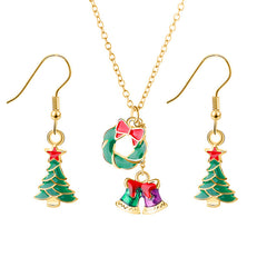 Christmas Wreath and Bell Pendant Tree Earrings [APS022]