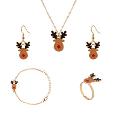 Christmas Special Rudolf Reindeer Pendant, Earrings, Ring and Bracelet Set [APS024]