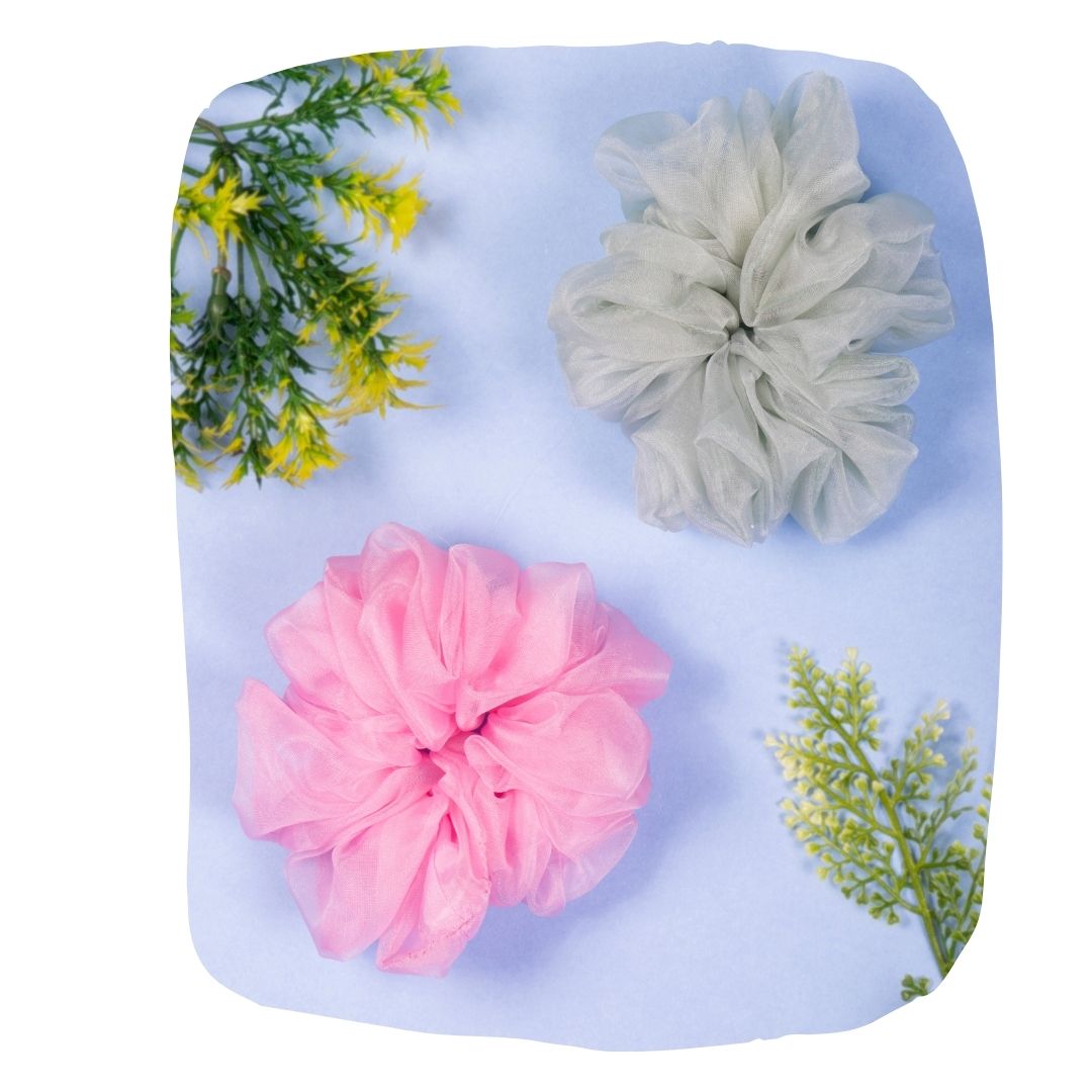 Luxury Organza Hair Scrunchies - Pink & Mint Duo
