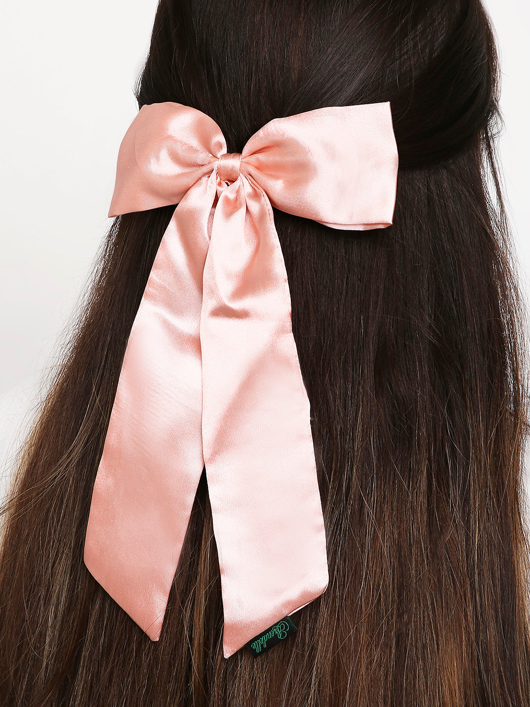 Satin Silk Long Tail Hair Bow In Rose Pink For Women [ASC043--LBow]