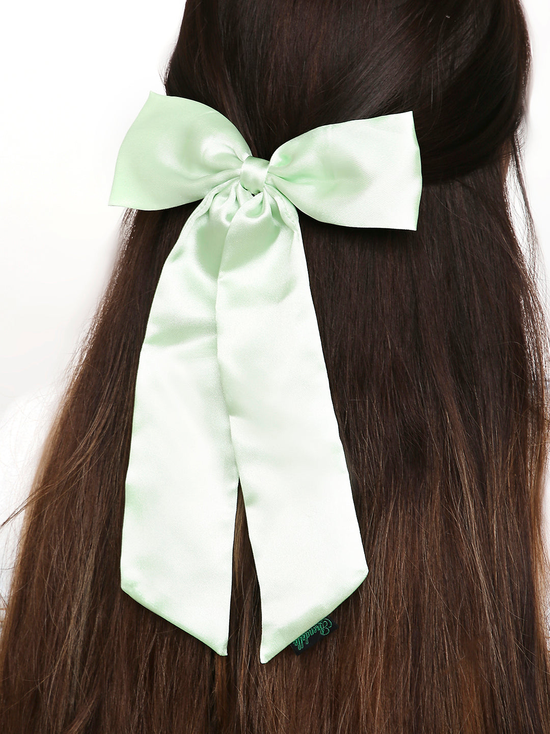 Satin Silk Long Tail Hair Bow In Rose Pink For Women [ASC043--LBow]