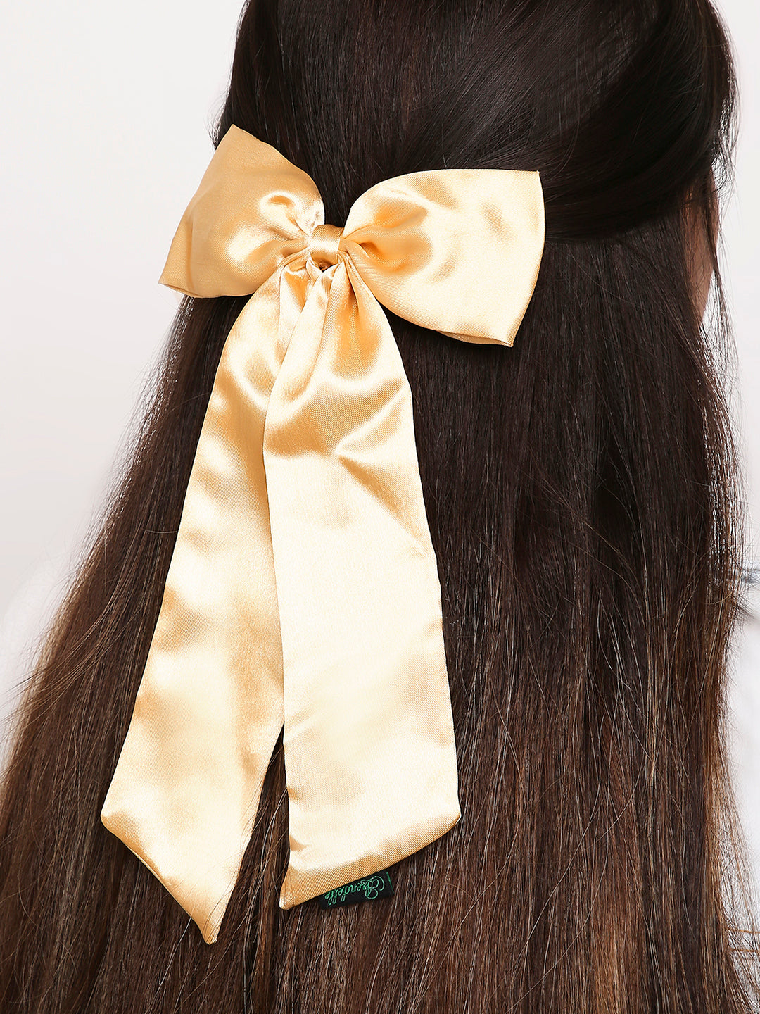 Satin Silk Long Tail Hair Bow In Rose Pink For Women [ASC043--LBow]