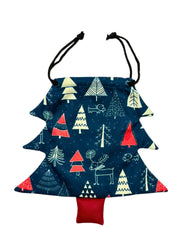 Christmas tree-shaped drawstring pouch with festive prints, part of the glitter hair accessories set for girls. Perfect for holiday styling.