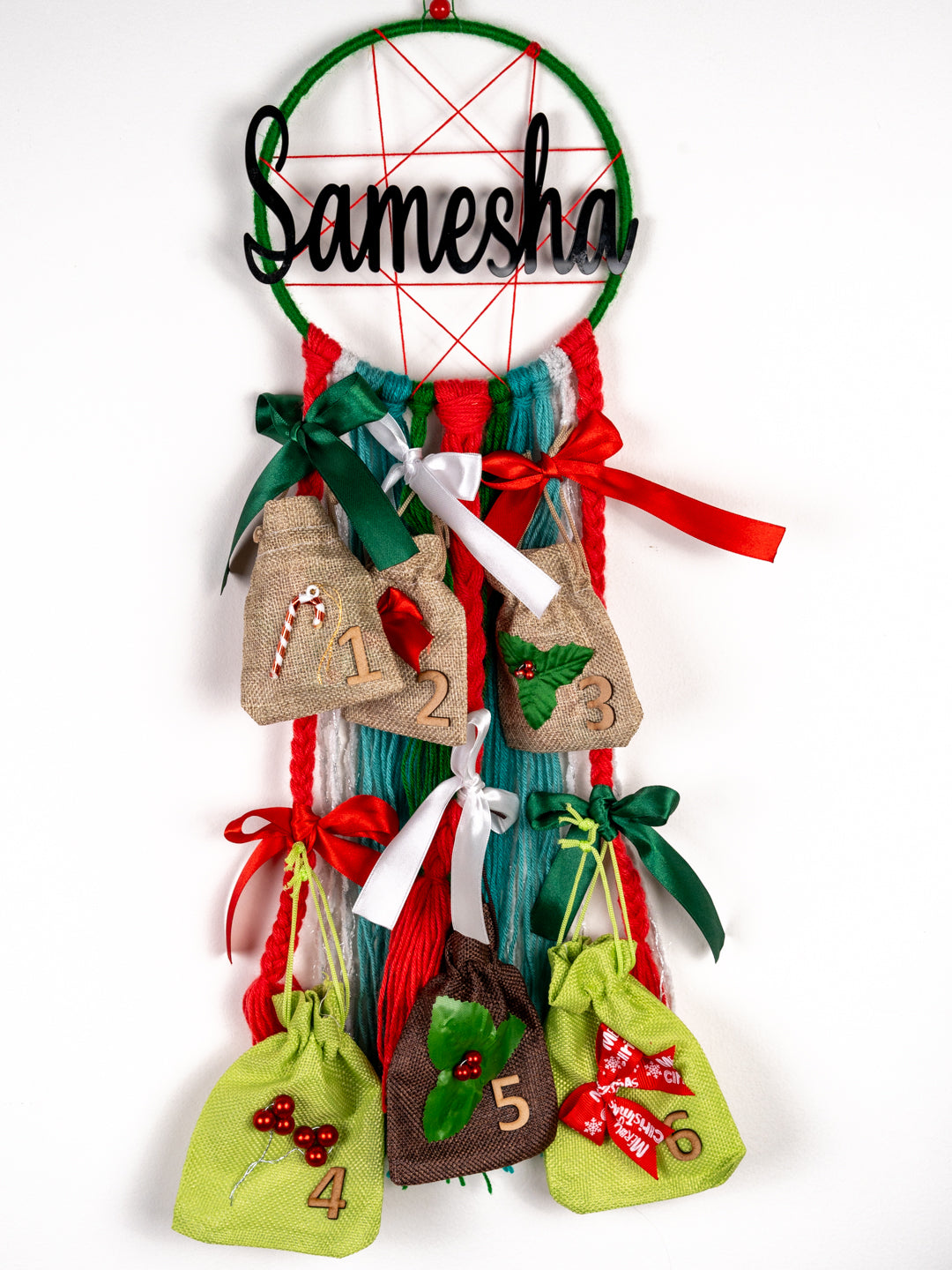 Personalised Christmas Advent Calendar Dream Catcher for Girls | 6 Day Countdown to Christmas | Christmas Theme Hair Accessories and Jewelry