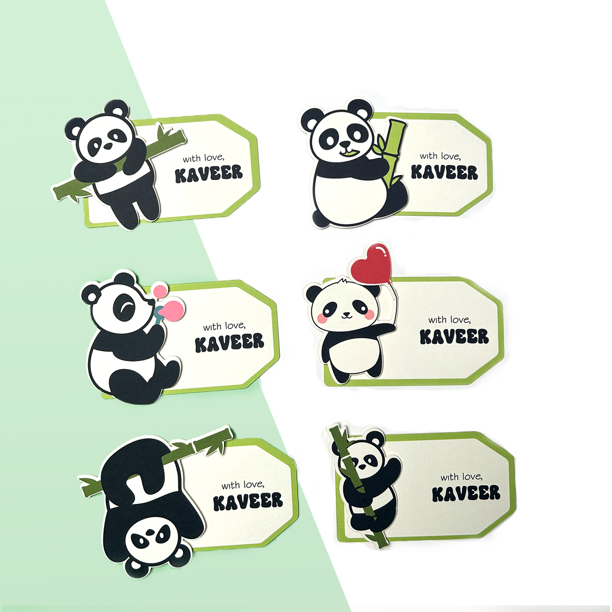 3D Personalised Kids Gift Tags — Playful Pandas (Set of 8)
