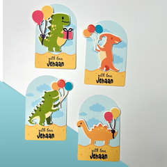 3D Personalised Kids Gift Tags — Dinosaur Rockstars (Set of 8)