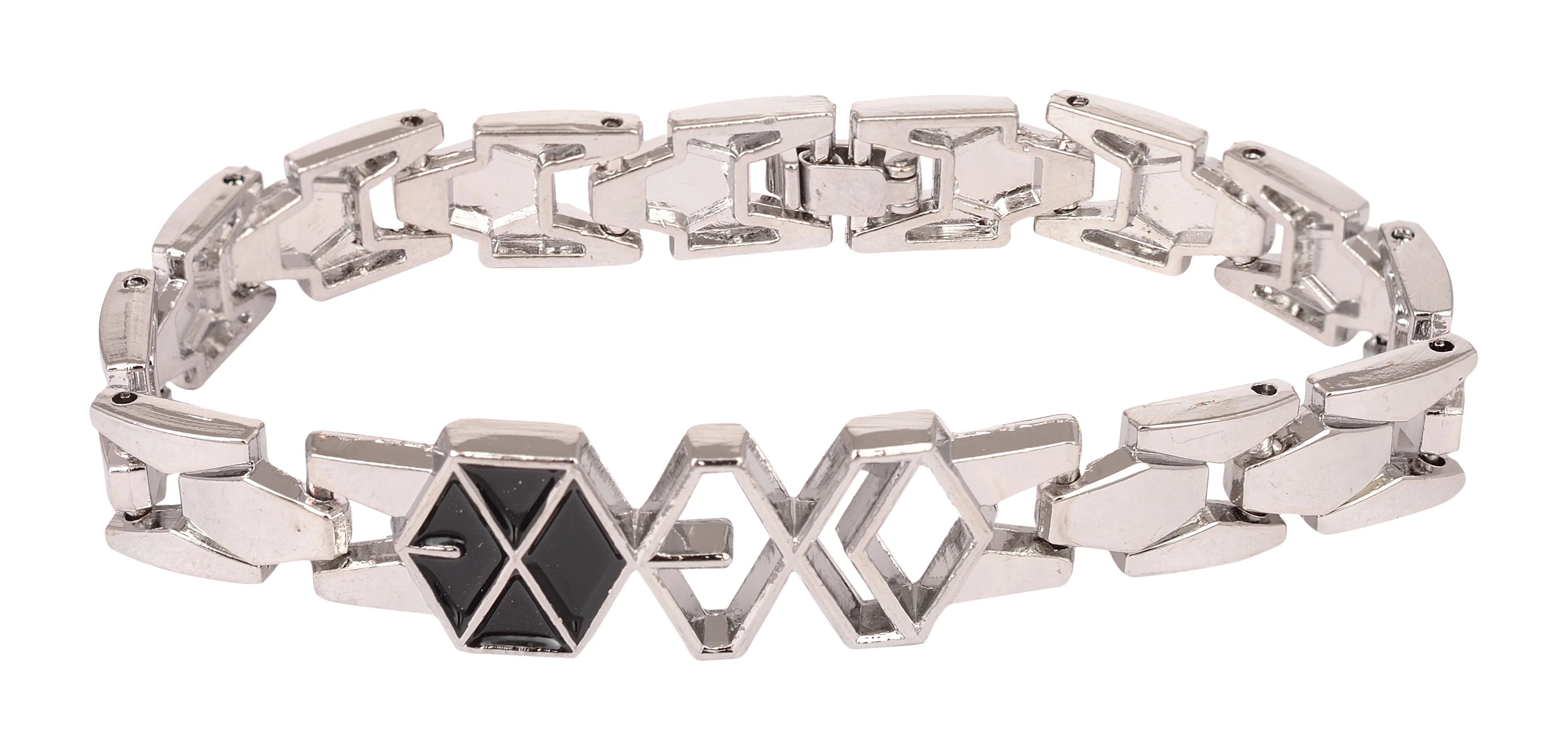 Silver bracelet with black enamel accents