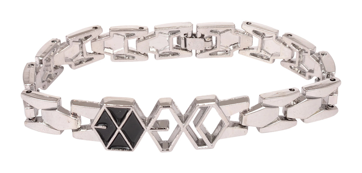Silver bracelet with black enamel accents