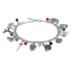 Silver charm bracelet inspired by Legend of Zelda with various themed charms