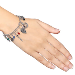 The Legend of Zelda charm bracelet with colorful charms and silver chain