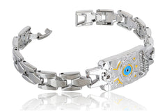 Zelda themed men's bracelet with intricate design and steel finish
